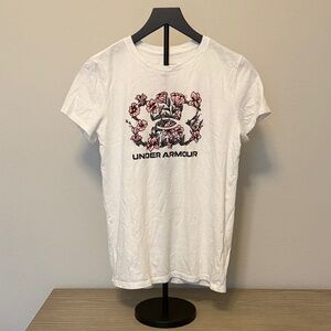 Under Armour White Tee with Pink Floral Design
